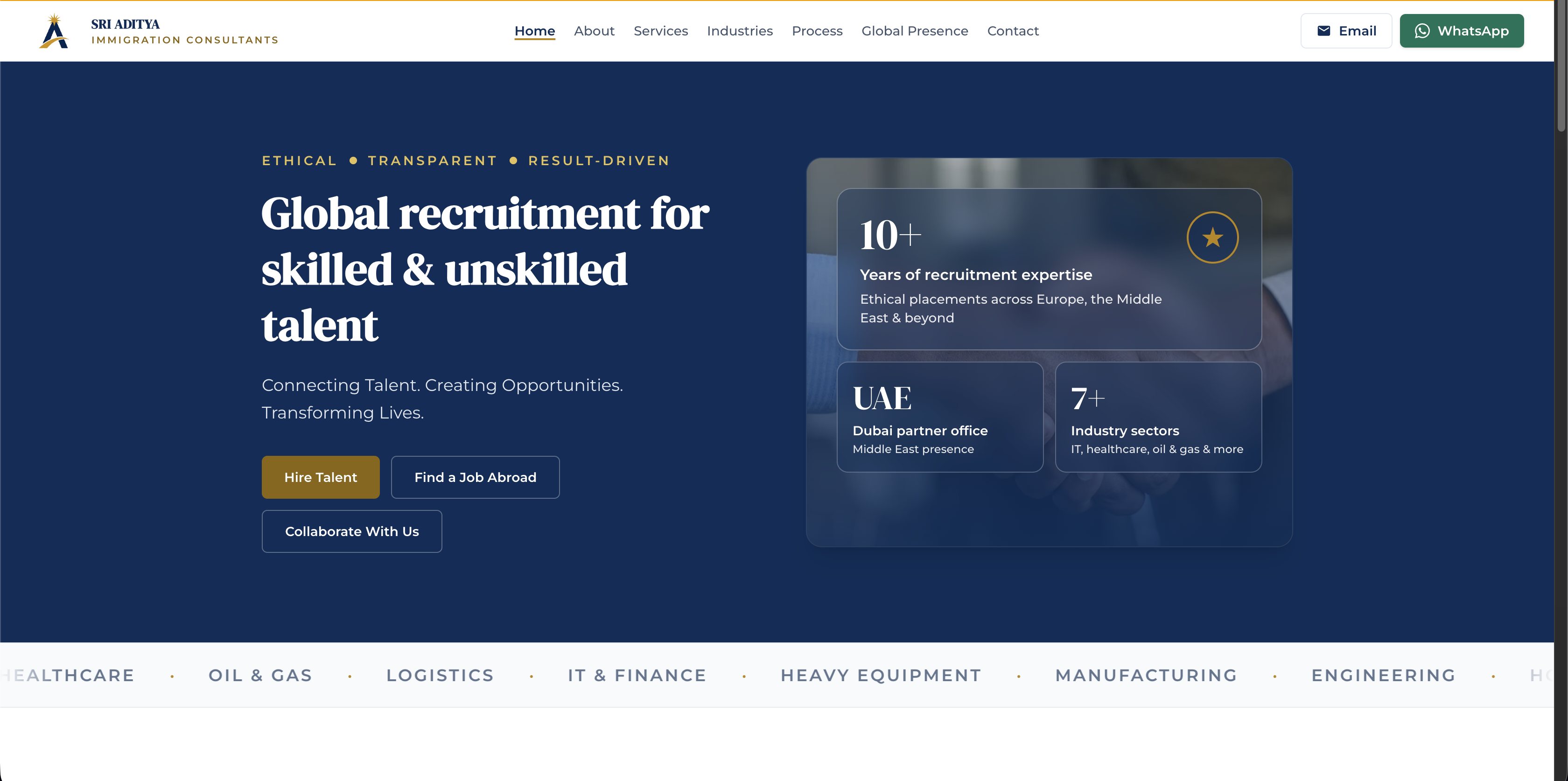 Sri Aditya Immigration Consultants website